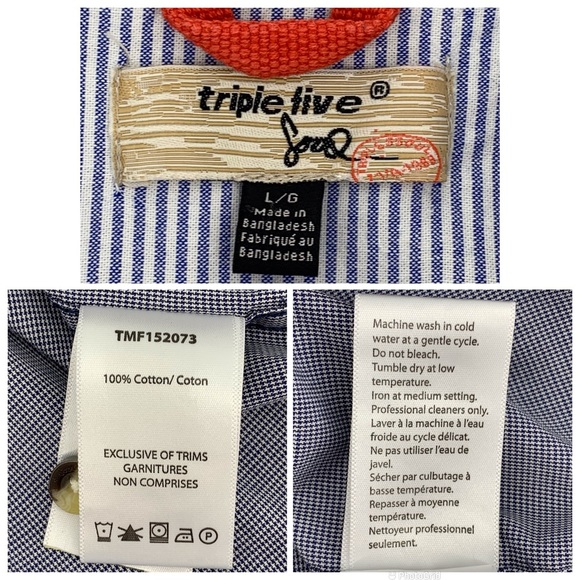 Triple Five Soul Blue and White Mini Houndstooth Print Button Down, Large - Picture 16 of 16